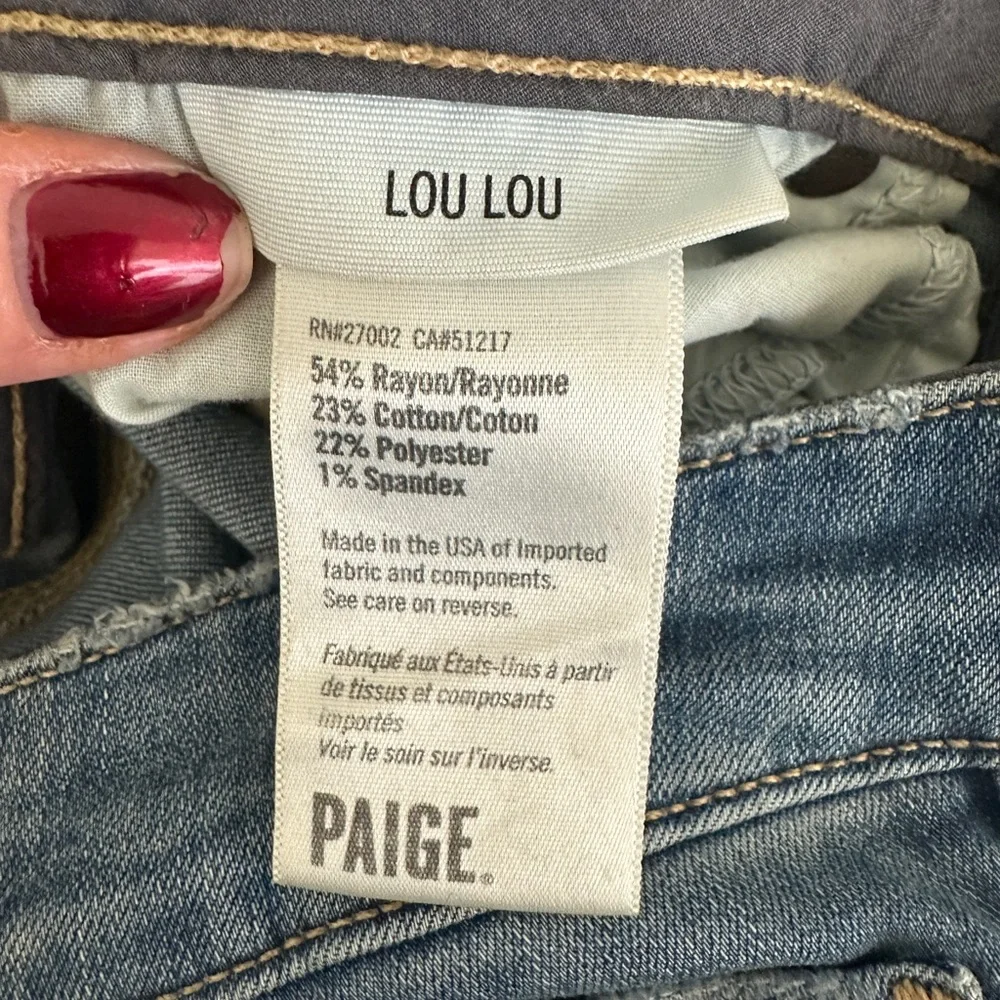 PAIGE Lou Lou Flare Jeans Low Rise Distressed Blue Denim | Size 27 - Picture 12 of 13